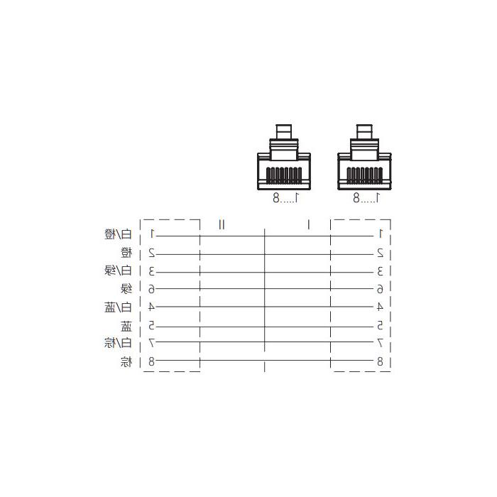 RJ45 Male straight turn RJ45 male straight, double-ended pre-cast PVC non-flexible cable with shielding, blue sheath, Ethernet Cat.6a 10Gbps, 0C4483-XXX